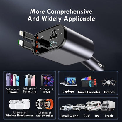 4 in 1 Retractable 120W Fast Charging Car Charger 🚗⚡